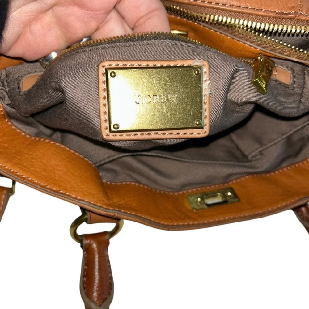 j. crew italian Brompton caramel brown leather cross body satchel bag14x4x9 hobo
